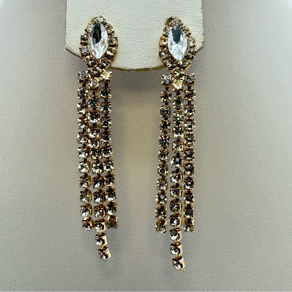 New Gold Tone Plated Crystal Rhinestone Chandelier Drop Earrings Statement